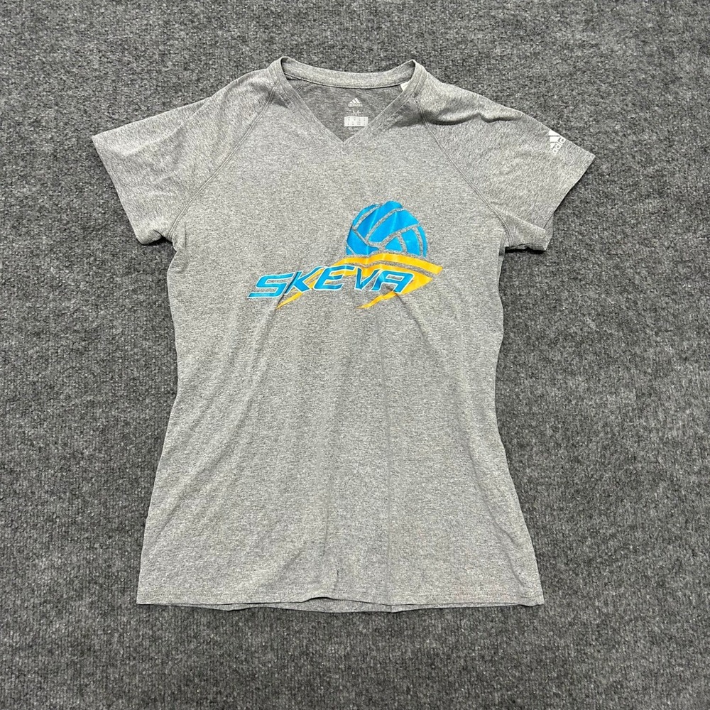 Adidas T-Shirt Womens Size M Gray Climalite SKEVA Volleyball V-Neck Athletic Tee